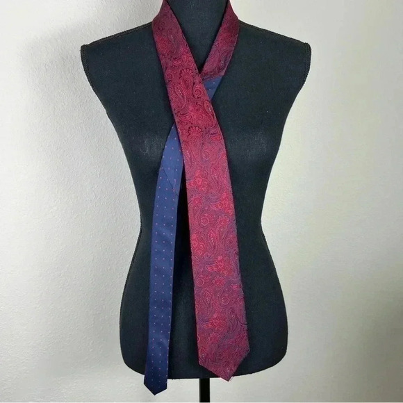 Tommy Hilfiger Men’s Red Navy Blue Paisley Tie - Picture 1 of 8